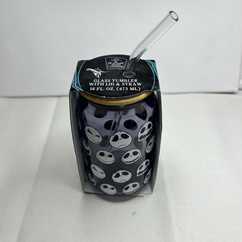 The Nightmare‎ Before Christmas Glass Tumbler with Lid & Straw 16 oz